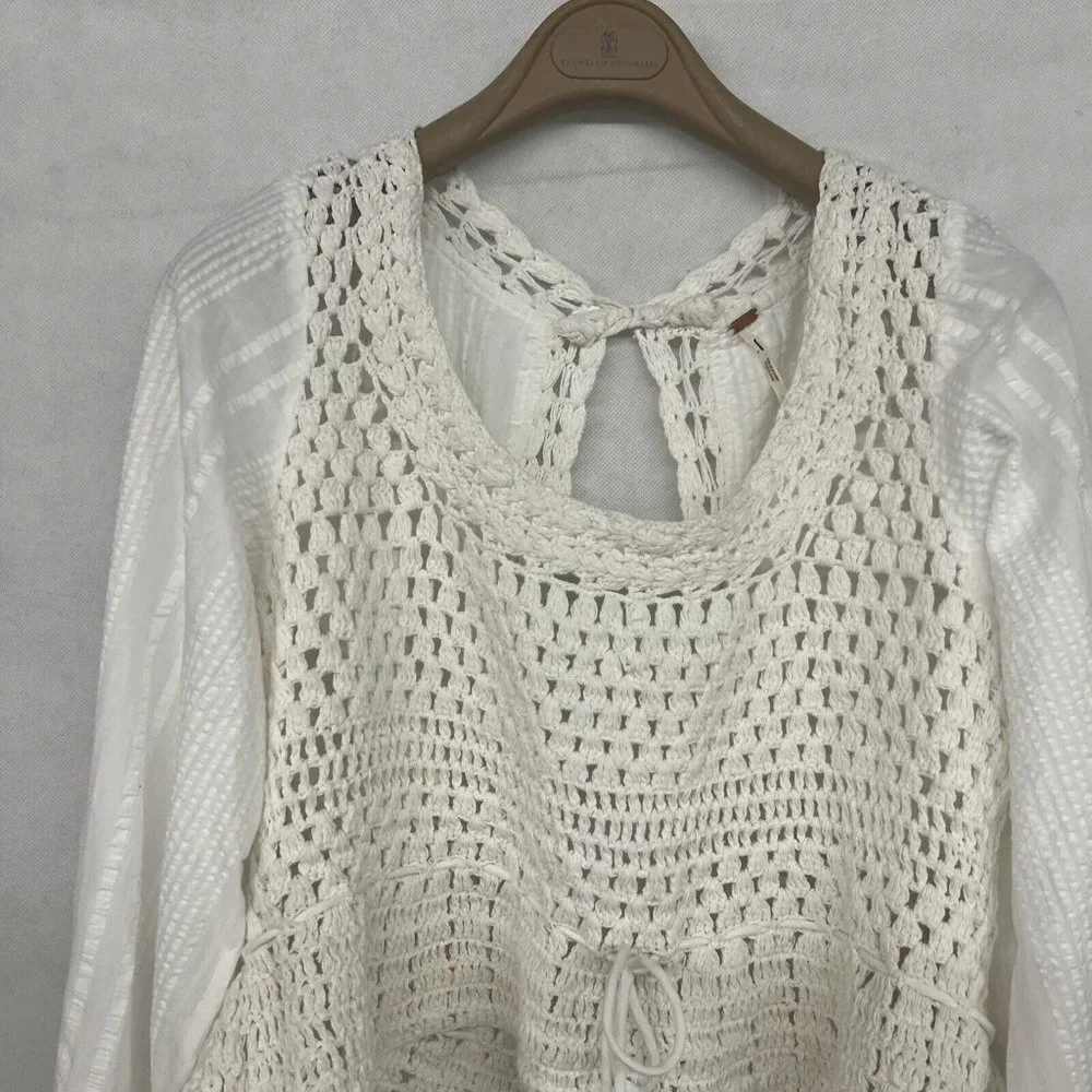 new sz Large L FREE PEOPLE MEGAN CROCHET TOP IVORY WHITE VICTORIAN OPEN BACK